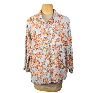 Soft Surroundings Floral Top Womens Medium Blue Button Up 5ED79 Cottagecore Chic